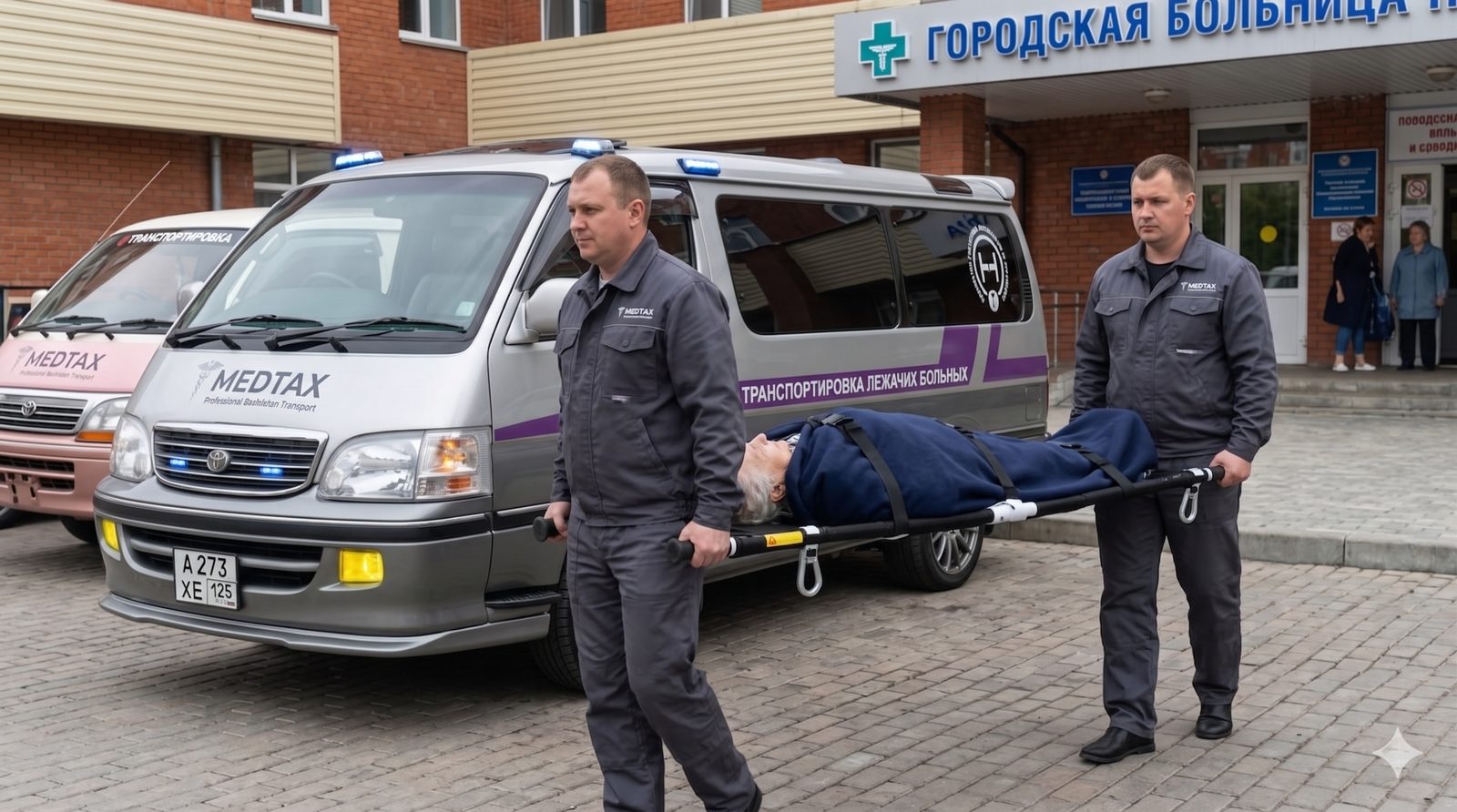 Погрузка пациента у городской больницы
