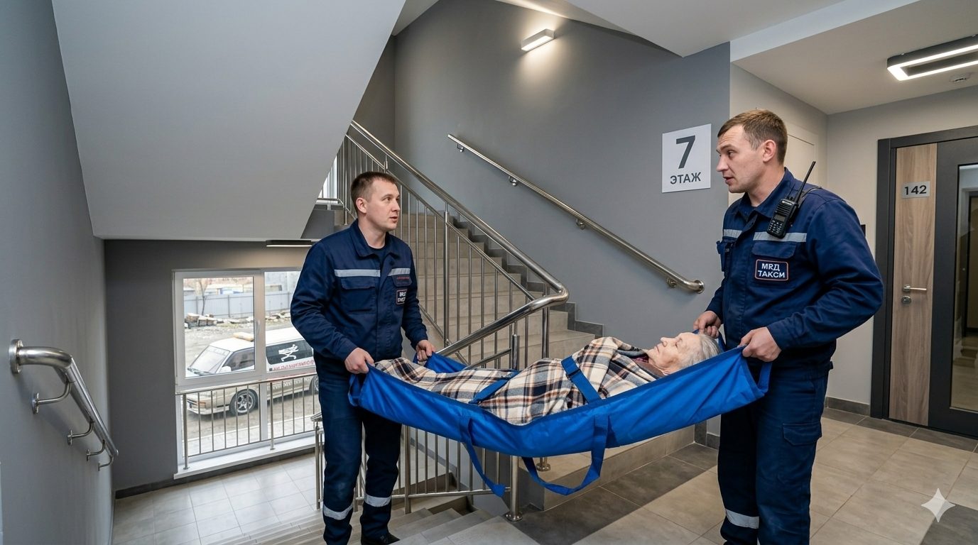Спуск с этажа на носилках